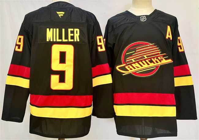 Men%27s Vancouver Canucks #9 J.T. Miller Black 2024-25 With A Patch Alternate Stitched Hockey Jersey->toronto maple leafs->NHL Jersey